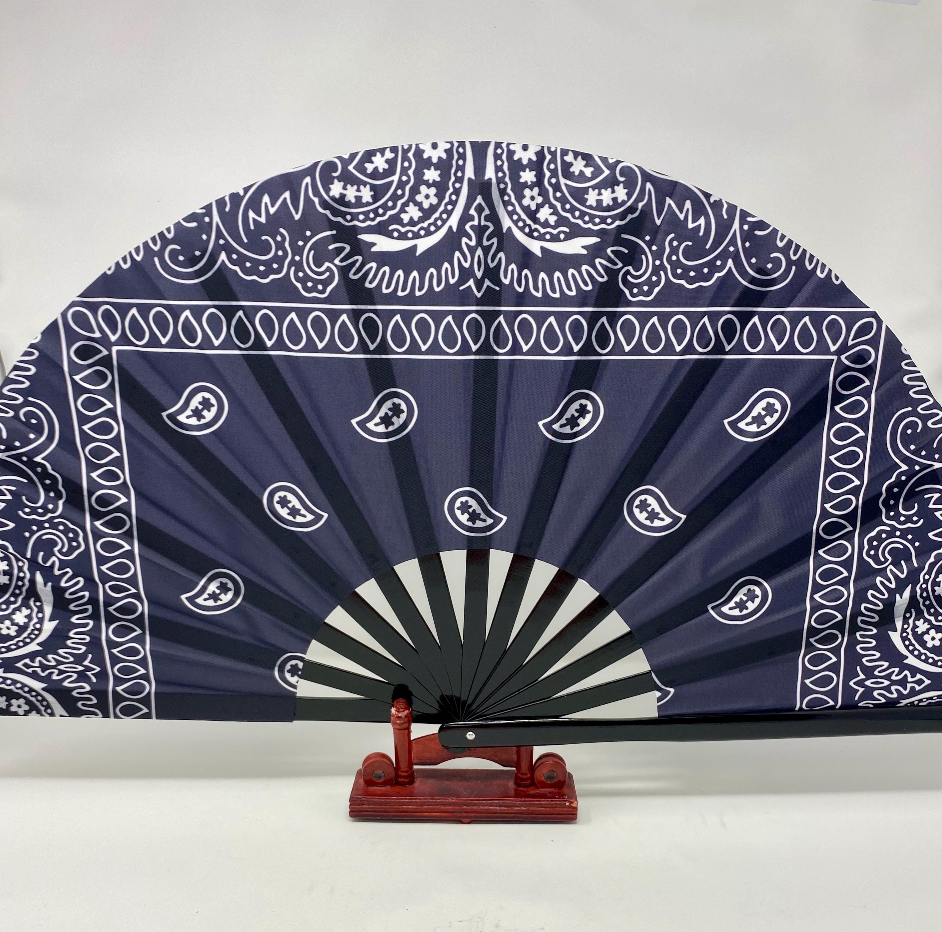 Black Bandana Paisley Clack Fan | Rave, Wedding Favor - Etsy