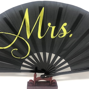 Introducing the Glamorous &quot;Mrs. Black and Gold&quot; Bamboo Hand-Fan|Brides fan|Personalized Fan|Wedding Favors fan|Bachelorette fan|Folding Fan
