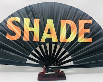 Black & Gold "SHADE" Bamboo Clack Fan: Rave, Drag Race