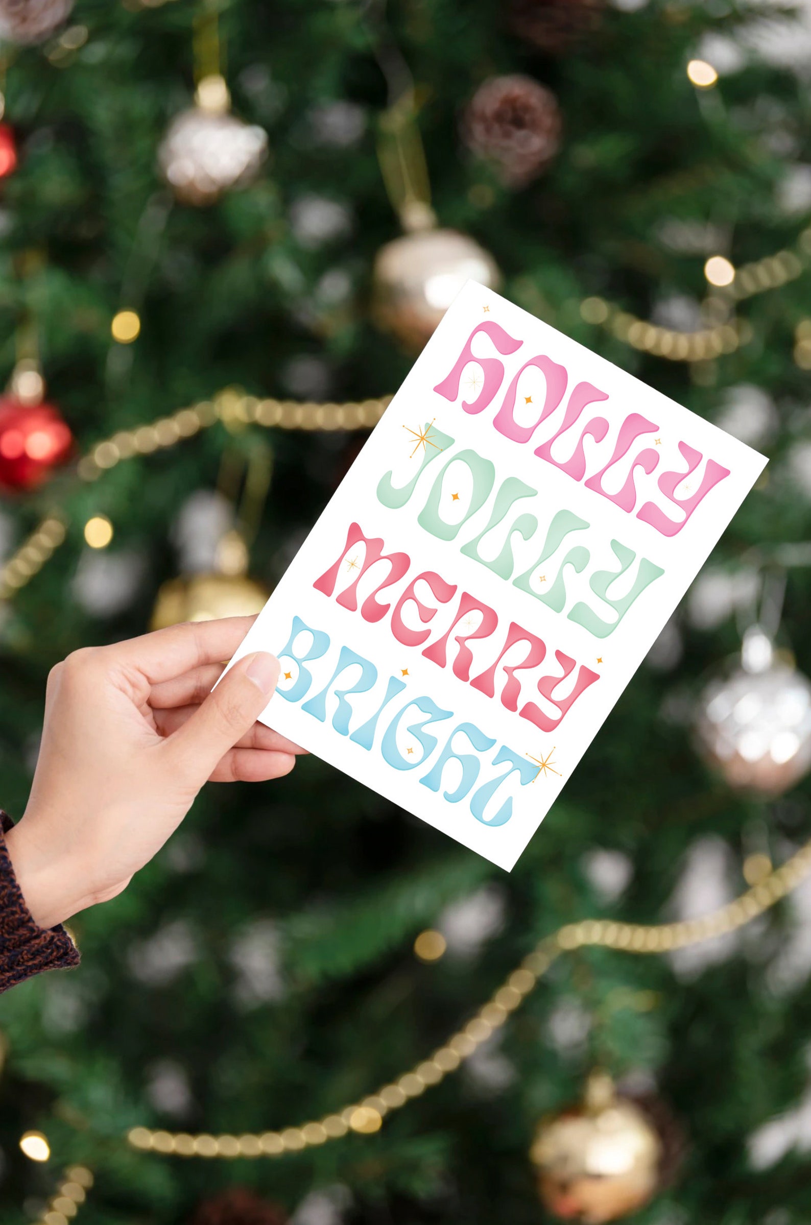 Printable Christmas Word Art Card Holly Jolly Merry Bright Text With Stars Aesthetic Christmas Printable Christmas Word Art Card Holly Jolly Merry Bright Text With Stars Aesthetic Christmas