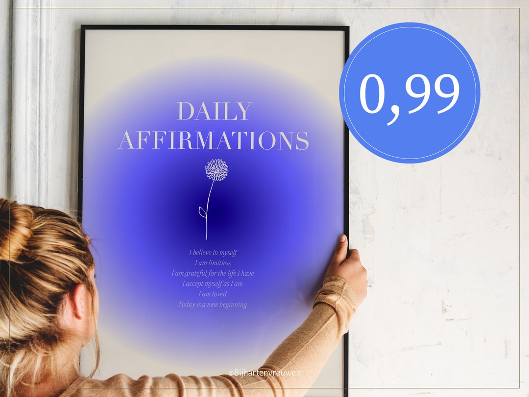Daily Affirmations Aura Poster, Blu, Affirmation Print, Mental Health ...