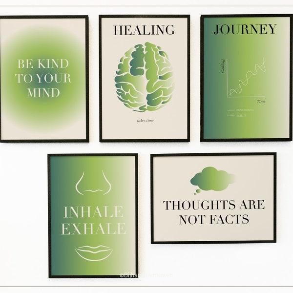 5 Therapist Office Art Decor Signs Counseling Posters Therapy Wall School Psychologist Print Bundle Psych Quotes Mental Health Gifts Set