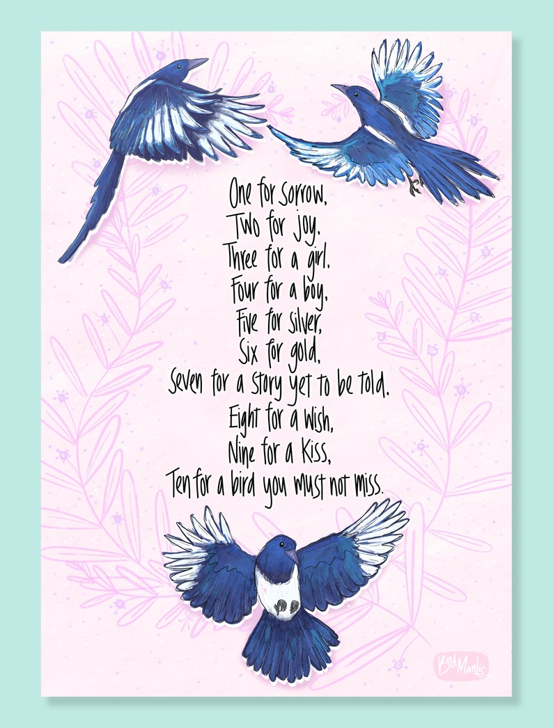 Magpie Nursery Rhyme Art Print - Baby Girl Room Decor - Etsy
