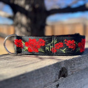 The Rose Dog Collar ~ 2 Inch Dog Collar ~ Red Dog Collar ~ Girly Dog Collar ~ Pretty Dog Collar ~ Jacquard Dog Collar ~ Flower Dog Collar