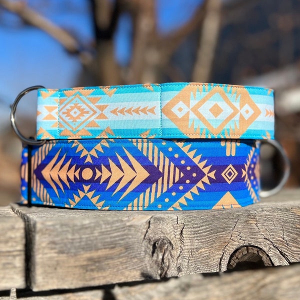 The Cascade Dog Collar ~ Southwestern Dog Collar ~ Bright Dog Collar ~ Aztec Dog Collar ~ Fabric Dog Collar ~ Blue Dog Collar ~ Slip Collar