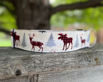 The Plaid Moose Collar ~ Moose Dog Collar ~ Wildlife Dog Collar ~ Big Game Collar ~ Fabric Dog Collar ~ Deer Dog Collar