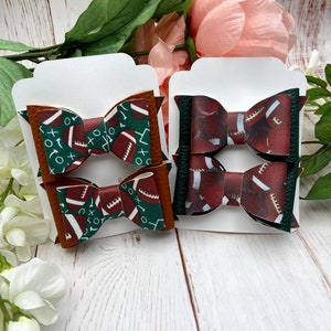 Football Faux Leather Pigtail Hair Bow Set Baby Bows Toddler Bows Fall Hair Bows