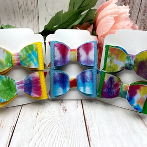 Tie Dye Faux Leather Pigtail Hair Bow Set Baby Bows Toddler Bows