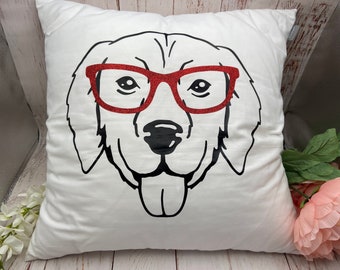 dog with glasses pillow