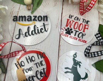 Holiday Acrylic Ornaments - Dog Ornaments - Wine Ornaments - 2021 Ornaments - Funny Ornaments - Christmas Ornaments