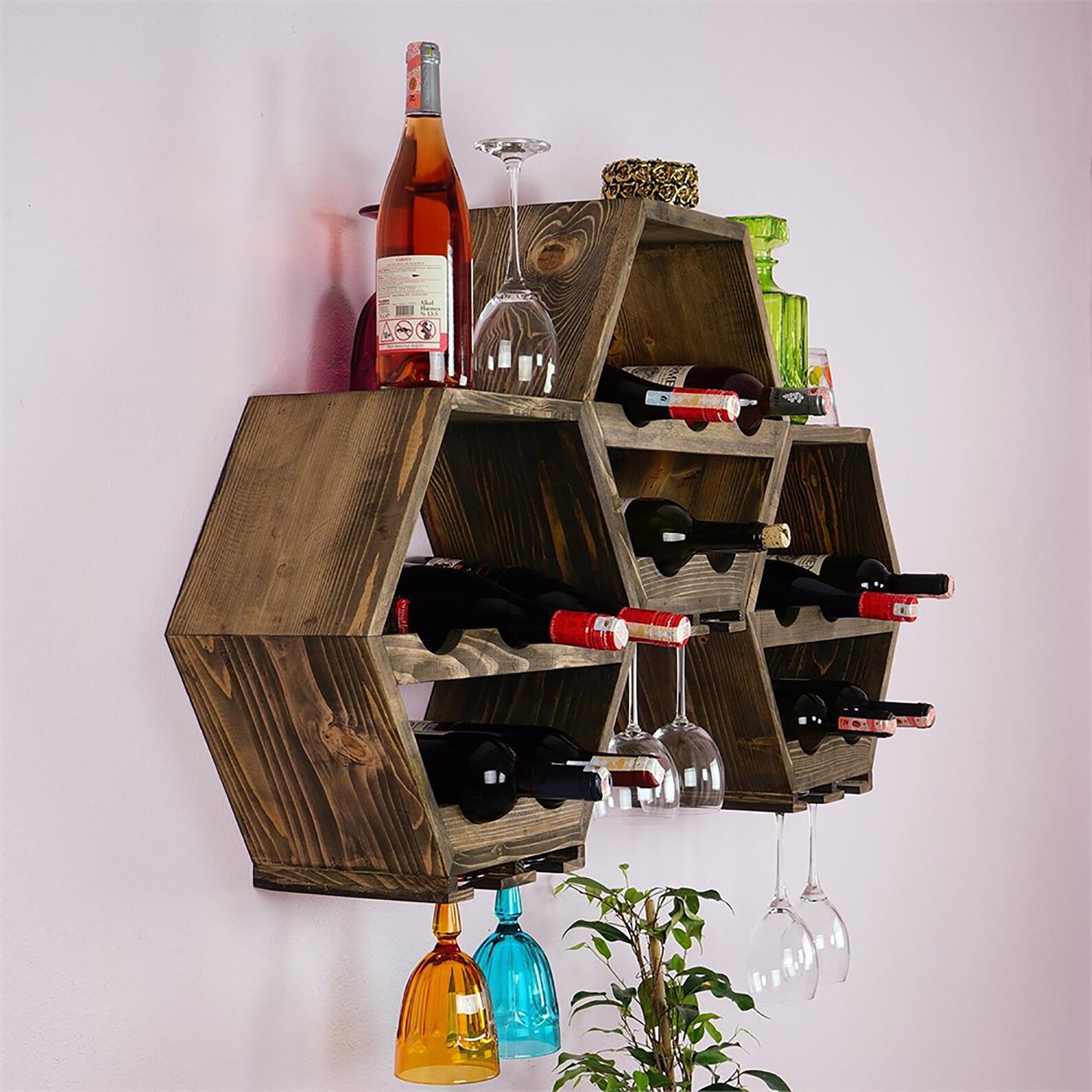 Unique Hexagon Wine Rack Natural Wooden Wine Rack Etsy