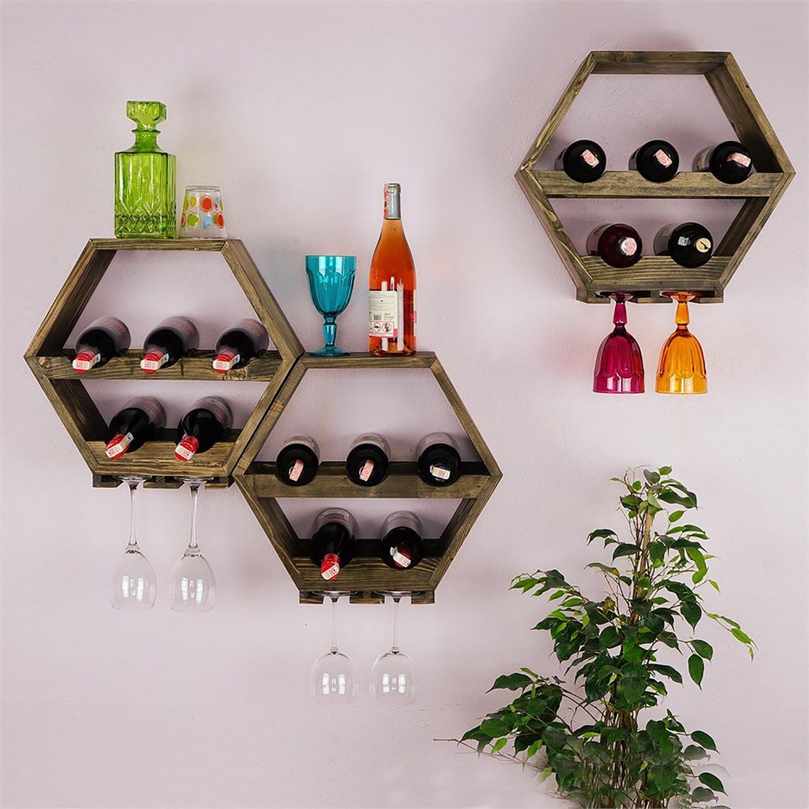 Unique Hexagon Wine Rack Natural Wooden Wine Rack Etsy
