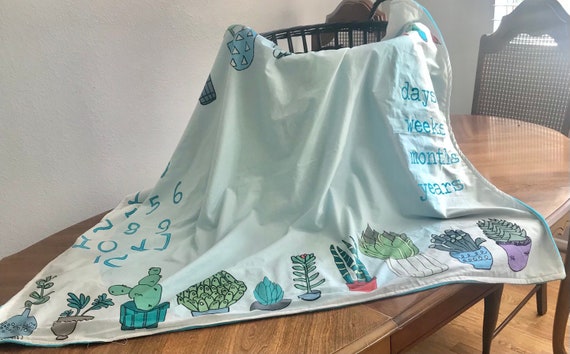 Milestone baby blanket with felt markers and soft teal minky bottom layer . Milestone baby blanket with felt markers and soft teal minky bottom layer .