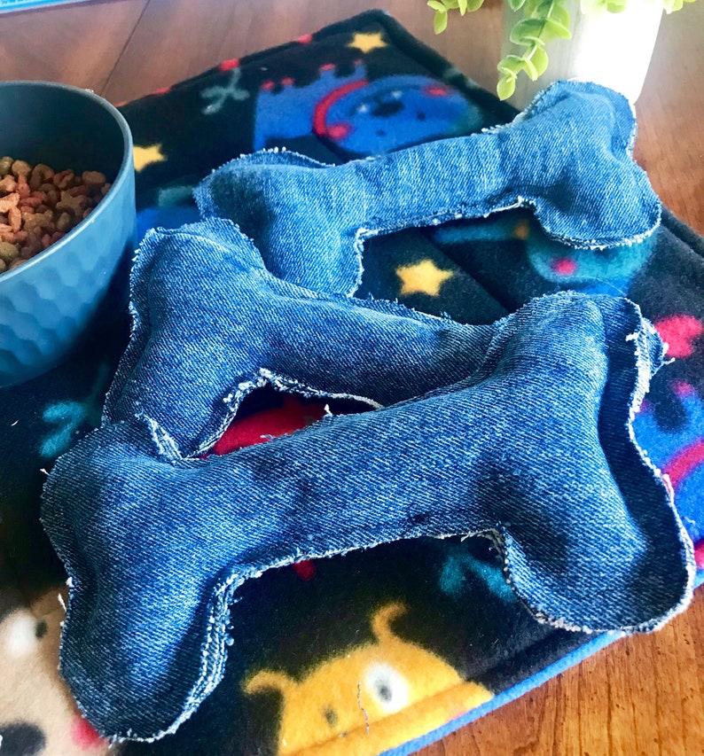 Denim Dog Bone Toy With Squeakers and Red Heart Etsy