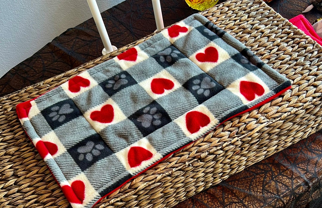 Small Fleece Dog / Pet Blanket . Padded for Crate or Bed . Grey Paw