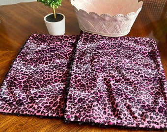 Pink and black animal print lovey baby blanket burp cloth
