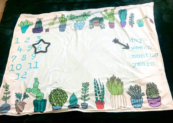 Milestone baby blanket with felt markers and soft teal minky bottom layer . Milestone baby blanket with felt markers and soft teal minky bottom layer .