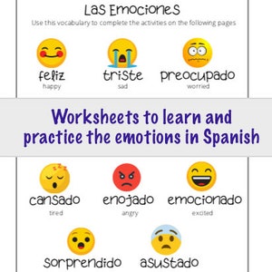 Spanish Vocab - Emotions | Printable Worksheets