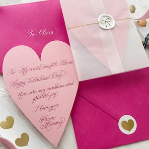 Tarjetas de corazón personalizadas, manuscritas / Tarjetas y sobres de corazón personalizados y sellados con lacre / Caligrafía de lujo para ocasiones especiales