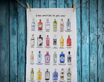 Gin Tea Towel 1, XL Size, Gin Lovers gift, Cotton kitchen towel, Kitchen Towel, Gin lovers gift, Tea Towel Gift, Premium Tea Towel, gin gift