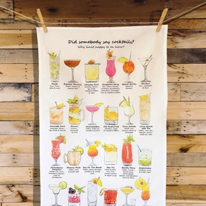 Cocktail Tea Towel, XL Size, Cocktail gift, Kitchen Towel, Dish towel, Fun Tea Towel, Cocktail lovers gift, present, bar gifts