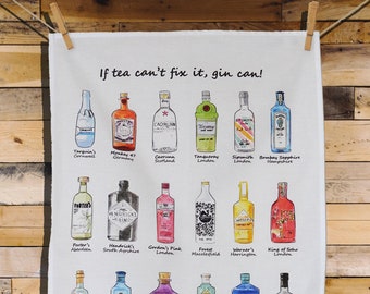 Gin Tea Towel, XL size Gin tea towel (1), kitchen towel, Gin Cotton Tea Towel, Tea Towel Gift, dish towel, Gin 1 tea towel, gin gift