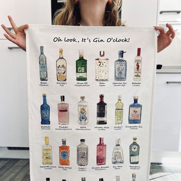 Gin Tea Towel II, XL Size Gin Kitchen Towel, Gin Gift, Tea Towel, Cotton Towel, Dish Towel, Gin Gift, Gin Tea Towel