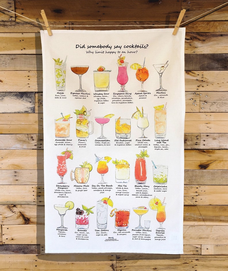 Xmas Cocktail Tea Towel, XL Size, Cocktail gift, Christmas Cocktail gift, Fun Tea Towel, Cocktail lovers gift, Cocktail present, bar gifts image 2