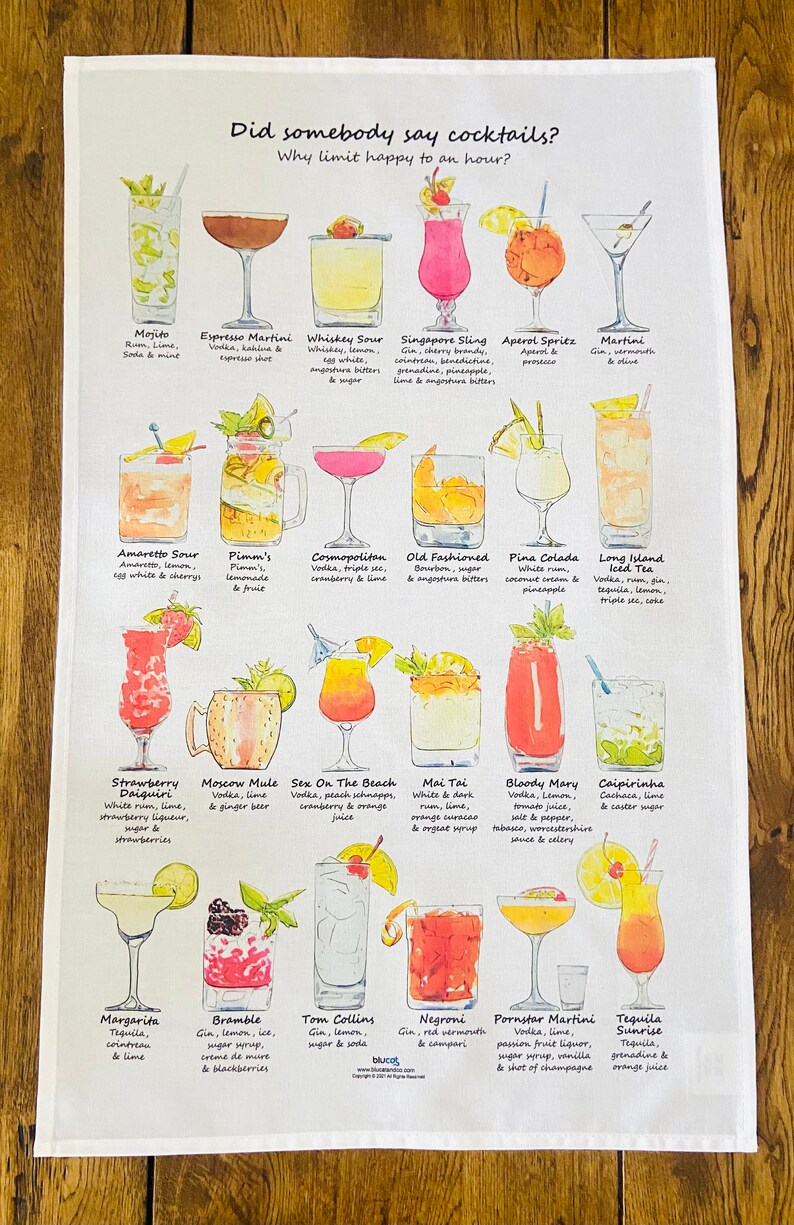 Xmas Cocktail Tea Towel, XL Size, Cocktail gift, Christmas Cocktail gift, Fun Tea Towel, Cocktail lovers gift, Cocktail present, bar gifts image 6