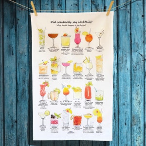 Xmas Cocktail Tea Towel, XL Size, Cocktail gift, Christmas Cocktail gift, Fun Tea Towel, Cocktail lovers gift, Cocktail present, bar gifts image 1