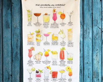 Xmas Cocktail Tea Towel, XL Size, Cocktail gift, Christmas Cocktail gift, Fun Tea Towel, Cocktail lovers gift, Cocktail present, bar gifts