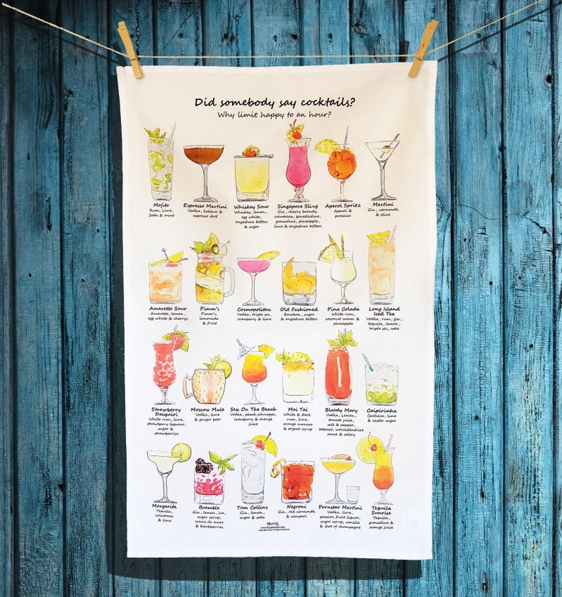 Xmas Cocktail Tea Towel, XL Size, Cocktail gift, Christmas Cocktail gift, Fun Tea Towel, Cocktail lovers gift, Cocktail present, bar gifts 画像 1