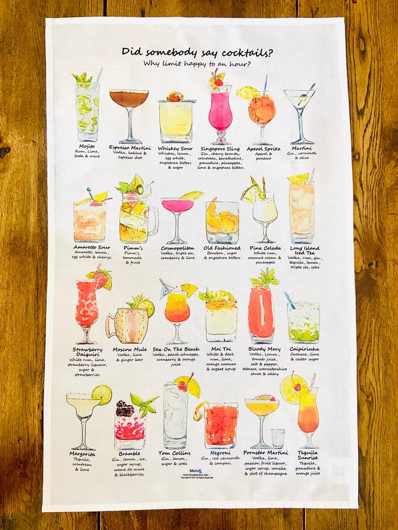 Xmas Cocktail Tea Towel, XL Size, Cocktail gift, Christmas Cocktail gift, Fun Tea Towel, Cocktail lovers gift, Cocktail present, bar gifts image 3