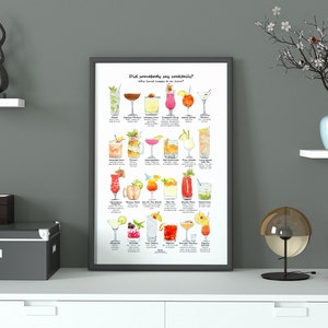 Impresión digital de cóctel, Póster de cóctel, Regalo de póster, Arte de pared, Impresión de cóctel, Ilustración de cóctel, Impresión digital