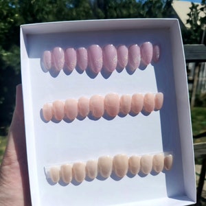 Solid sets with rainbow cat eye polish, press on nails, pink, semi sheer