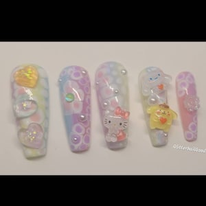 Kawaii Press on Nails, Cute Charms, Fake Nails Long