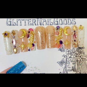 Birthday Press on Nails, Aries Nails, Leo Nails, Zodiac, Fun, Moons, Space, Cancer Nails, XL or long Tapered Square