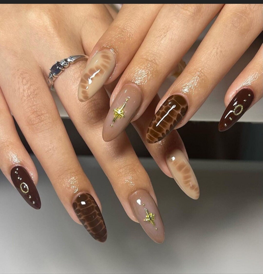 Brown Nail Inspo with Celestial Magic