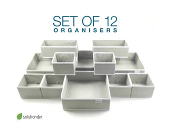 12 pcs Drawer Organiser Divider UK Grey Large Drawer Divider Clothes Drawer Organisers Wardrobe Organiser Underwear Storage Drawer Dividers