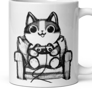 Gamer Katzenbecher, Gaming Cat, Cat Gamer Cup, Geschenke für Katzen- und Videospielliebhaber, niedliche minimalistische Tasse für Gamer, Katzenbesitzer, Katzenvater, Katzenmutter