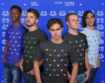 Space Intruders Space Invaders Parody | Retro 8-bit Shirt | Pixel Retro Gaming Tshirt | Unique Geek Gaming T-shirt | Quirky Retro Gamers Tee