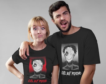 T-shirt mignon mais psychopathe | T-shirts pour couples animés | Cadeaux fous sarcastiques rebelles pour punks goths rebelles | Chemises assorties pour petite amie et petit ami