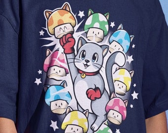 Cat Gamer Tshirt, Cat Lover gaming tee, Geeky Video Games t shirt, Cat gamer tee, Cat Dad Cat Mom Gamer shirt, Cute Cat and Mushrooms shirt
