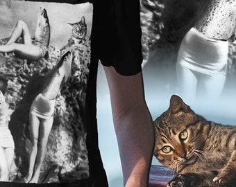 Funny Cat and Aliens Tshirt | Cat and Fish Aliens T-shirt for Cat Lovers Cat Mom Cat Dad | Weird Graphic Tee for Cat Owners and Fish Lovers