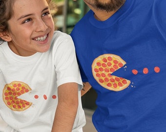 Pizza-Man Funny Gaming Tshirt for Video Gamers and Pizza Lovers, Gamer Dad and Son, Daughter, Kid Matching Gamer Tees, Retrogaming T-shirts