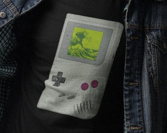 Retro Wave Gameboy Tshirt, Game Boy Classic Gaming T shirt, Japanese Culture, Video Game T-Shirt for Retrogamer, The Great Wave off Kanagawa