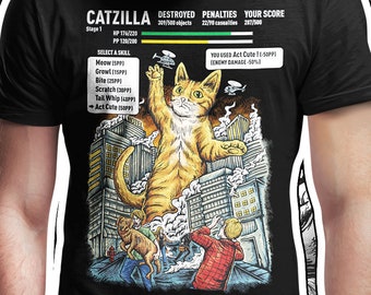 Catzilla Tshirt | Cat Lover Gaming T-shirt | Cute Cats, Geeks & Video Games T Shirt | Cat Gaming Tee | Cat Owner Cat Dad Cat Mom Gamer Shirt