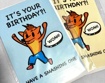 Cute Bandicoot WOAH! Smashing Birthday Card for Video Gamers, Bandicoot and Video Games Fans, Gaming Birthday Card for Kids Teens and Adults