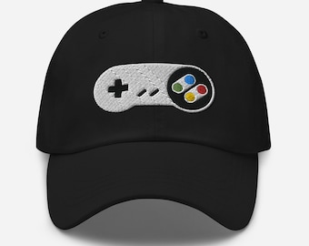 Video Game Controller Gamer Hat, Abstract SNES SFC gamer cap, Retrogamer hat, Retro games embroidered gaming hat, Cute Embroidery Gaming cap