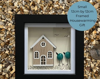 New Home Décor Framed Pebble Art with Glass Pebbles Perfect Gift for Couples Moving In Together Keepsake Unique Bird Pebble Art First Home